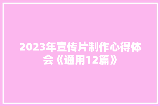 2023年宣传片制作心得体会《通用12篇》 社会论文