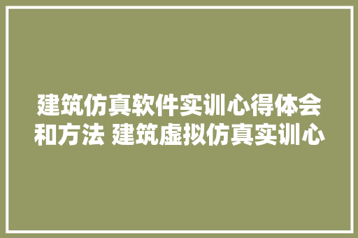 建筑仿真软件实训心得体会和方法 建筑虚拟仿真实训心得《4篇》 论文