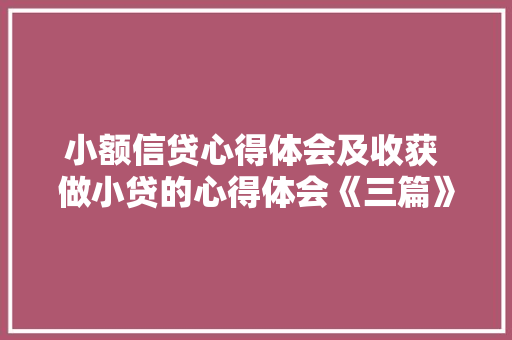 小额信贷心得体会及收获 做小贷的心得体会《三篇》 计算机论文