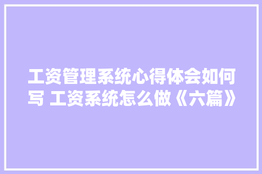 工资管理系统心得体会如何写 工资系统怎么做《六篇》 毕业设计