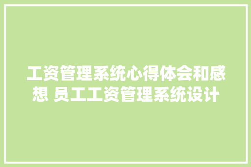 工资管理系统心得体会和感想 员工工资管理系统设计体会《二篇》 文秘写作