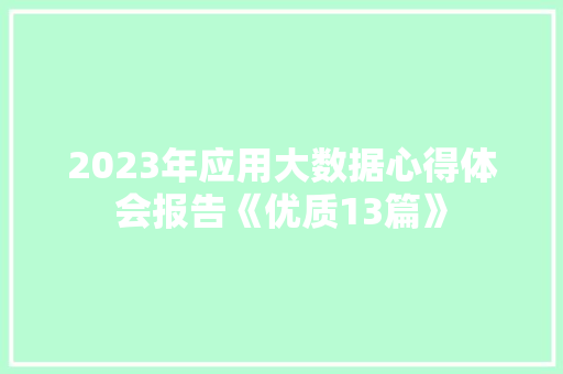 2023年应用大数据心得体会报告《优质13篇》 简历