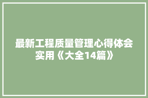 最新工程质量管理心得体会实用《大全14篇》 担保书