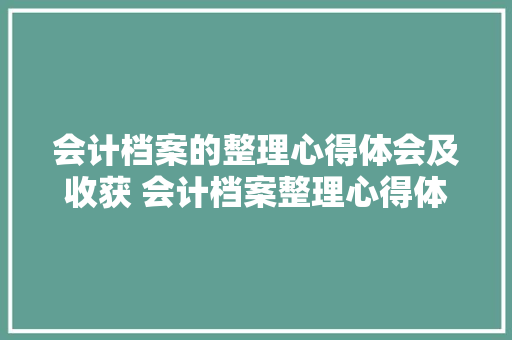 会计档案的整理心得体会及收获 会计档案整理心得体会《7篇》 策划方案