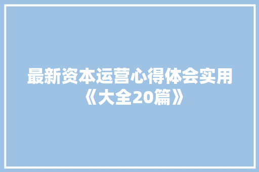 最新资本运营心得体会实用《大全20篇》 简历资料