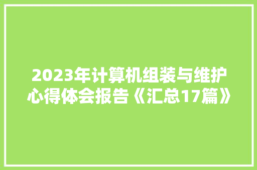 2023年计算机组装与维护心得体会报告《汇总17篇》 计算机论文