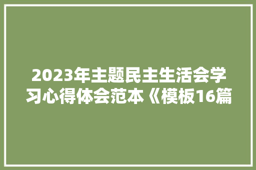 2023年主题民主生活会学习心得体会范本《模板16篇》 个人写作