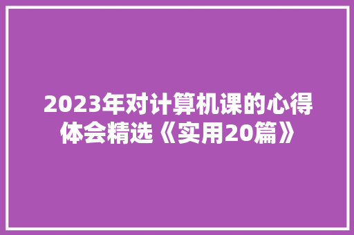 2023年对计算机课的心得体会精选《实用20篇》 策划方案