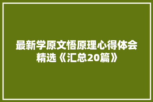 最新学原文悟原理心得体会精选《汇总20篇》 文秘写作