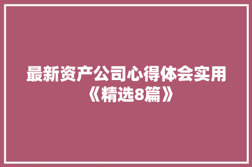 最新资产公司心得体会实用《精选8篇》 个人写作