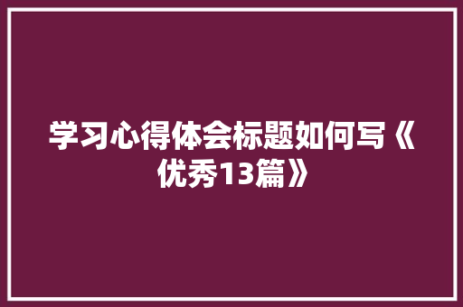 学习心得体会标题如何写《优秀13篇》 计算机论文