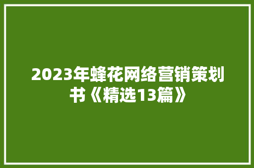 2023年蜂花网络营销策划书《精选13篇》 教育论文