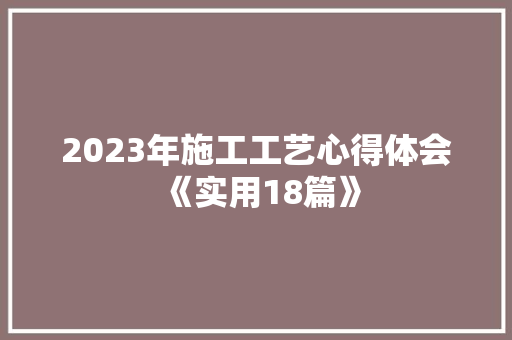 2023年施工工艺心得体会《实用18篇》 担保书
