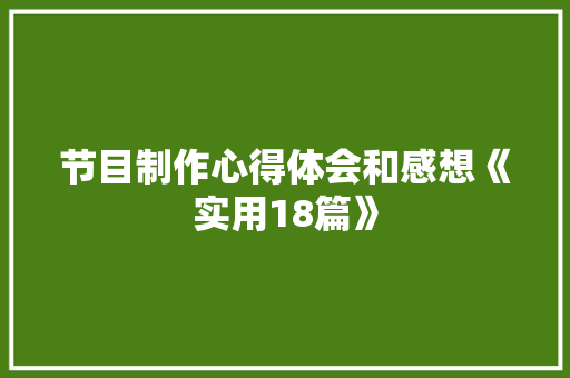 节目制作心得体会和感想《实用18篇》 担保书