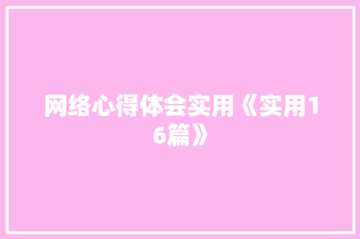 网络心得体会实用《实用16篇》 论文