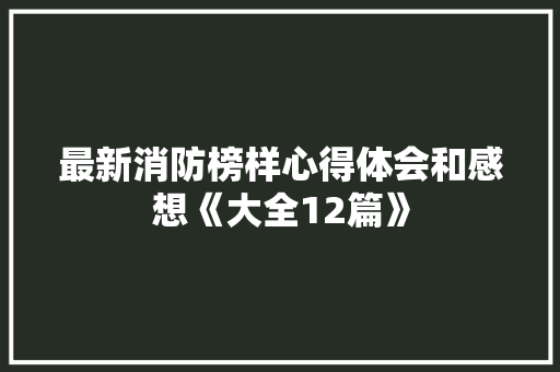 最新消防榜样心得体会和感想《大全12篇》 社会论文