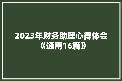 2023年财务助理心得体会《通用16篇》 计算机论文