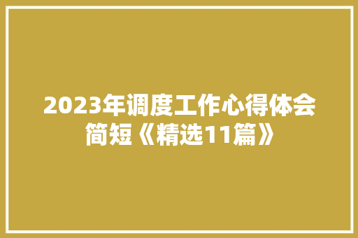 2023年调度工作心得体会简短《精选11篇》 管理论文