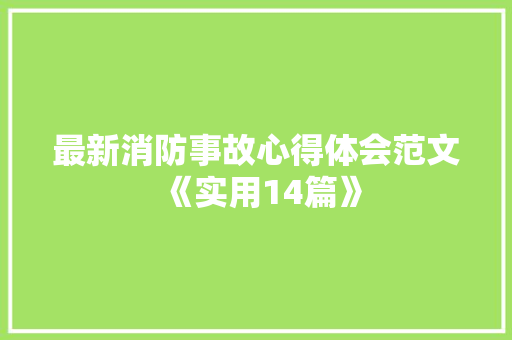 最新消防事故心得体会范文《实用14篇》 办公写作