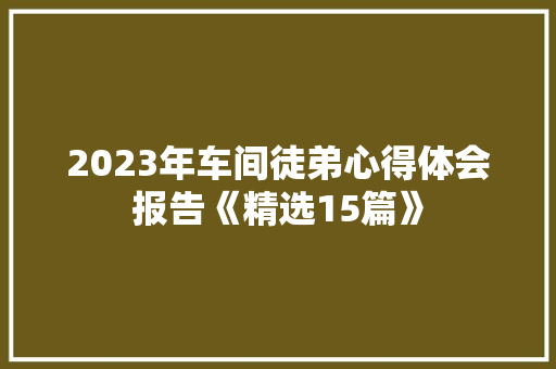 2023年车间徒弟心得体会报告《精选15篇》 表扬书