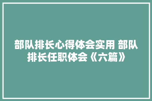 部队排长心得体会实用 部队排长任职体会《六篇》 管理论文