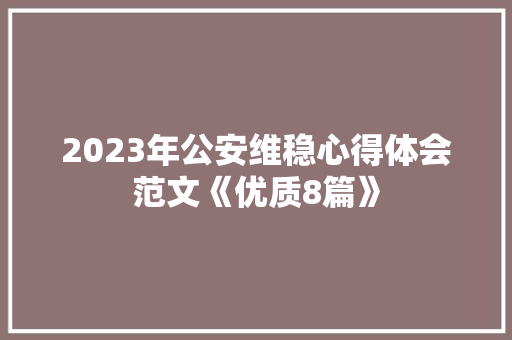 2023年公安维稳心得体会范文《优质8篇》 办公写作