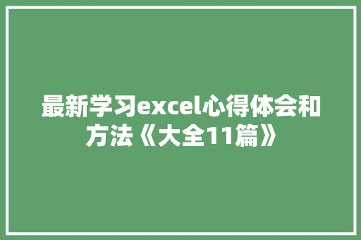 最新学习excel心得体会和方法《大全11篇》 教育论文