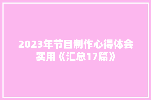 2023年节目制作心得体会实用《汇总17篇》 承诺书