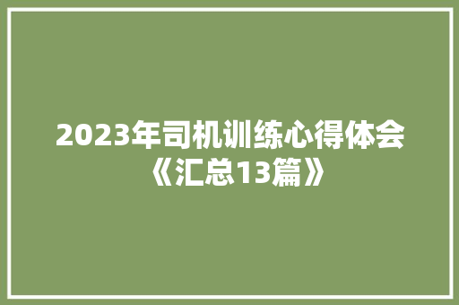 2023年司机训练心得体会《汇总13篇》 英文简历