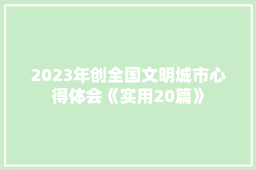 2023年创全国文明城市心得体会《实用20篇》 简历