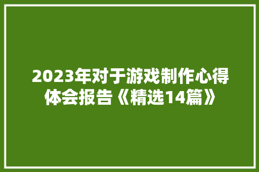 2023年对于游戏制作心得体会报告《精选14篇》 简历资料
