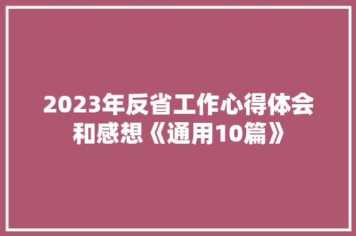 2023年反省工作心得体会和感想《通用10篇》 策划方案