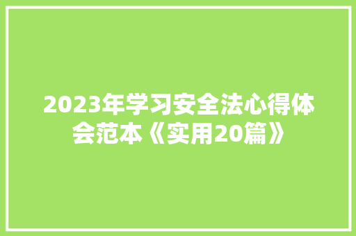 2023年学习安全法心得体会范本《实用20篇》 策划方案