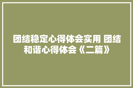 团结稳定心得体会实用 团结和谐心得体会《二篇》 论文