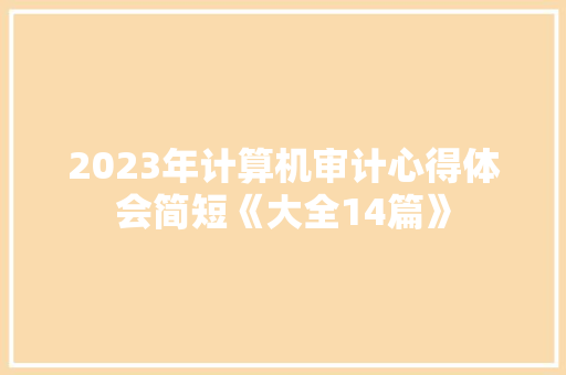2023年计算机审计心得体会简短《大全14篇》 保证书 2023年计算机审计心得体会简短《大全14篇》 保证书