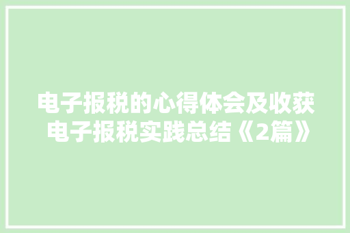 电子报税的心得体会及收获 电子报税实践总结《2篇》 毕业设计