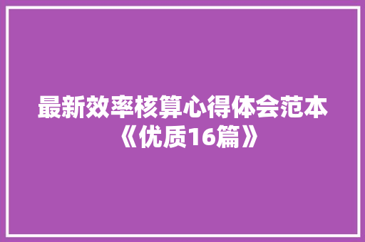 最新效率核算心得体会范本《优质16篇》 教育论文