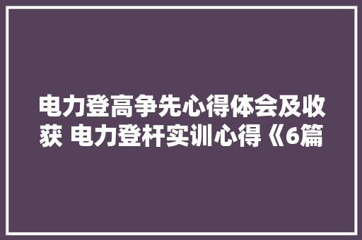 电力登高争先心得体会及收获 电力登杆实训心得《6篇》 担保书
