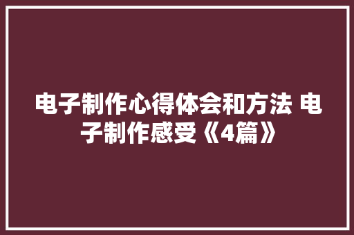 电子制作心得体会和方法 电子制作感受《4篇》 担保书