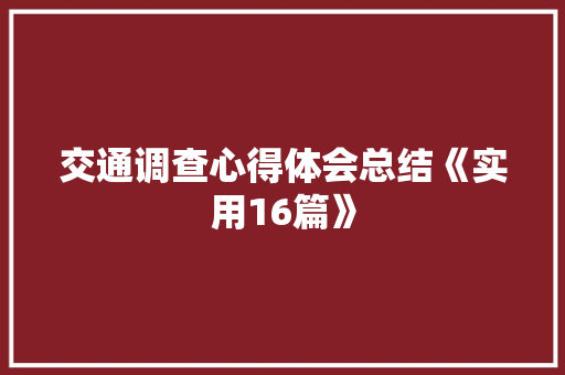 交通调查心得体会总结《实用16篇》 公证书