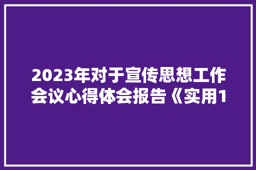2023年对于宣传思想工作会议心得体会报告《实用10篇》 英文简历