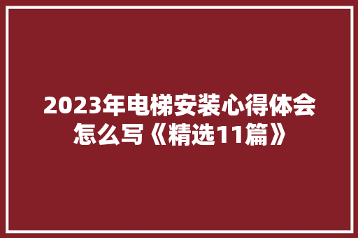 2023年电梯安装心得体会怎么写《精选11篇》 计算机论文