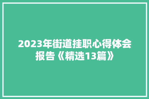 2023年街道挂职心得体会报告《精选13篇》 办公写作