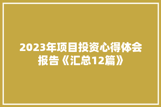 2023年项目投资心得体会报告《汇总12篇》 担保书