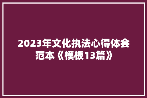 2023年文化执法心得体会范本《模板13篇》 策划方案