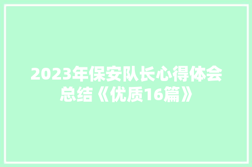 2023年保安队长心得体会总结《优质16篇》 公证书