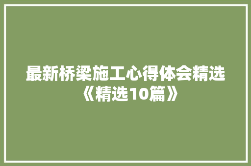 最新桥梁施工心得体会精选《精选10篇》 简历资料
