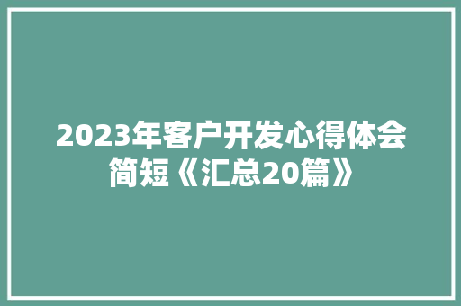 2023年客户开发心得体会简短《汇总20篇》 论文