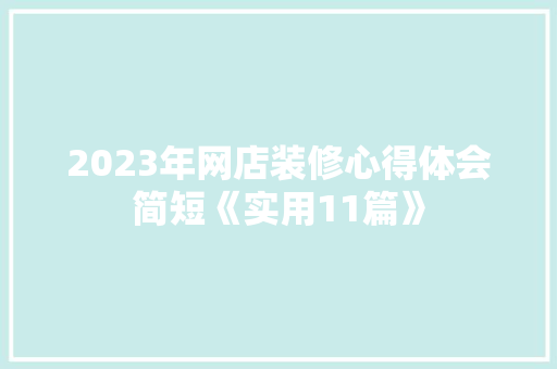 2023年网店装修心得体会简短《实用11篇》 保证书