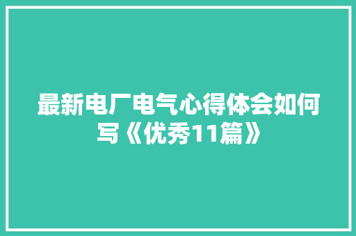 最新电厂电气心得体会如何写《优秀11篇》 承诺书